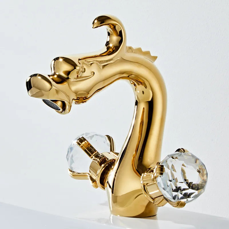 Afralia™ Gold Crystal Double Handle Basin Faucet for Bathroom Sink Mixer Tap