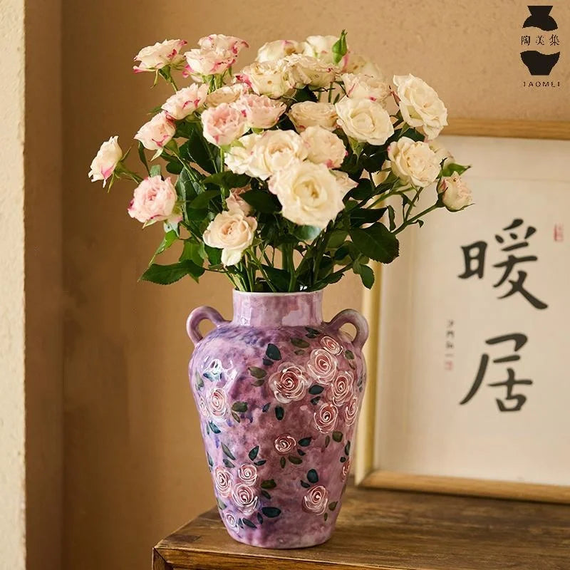 Afralia™ Hand-Painted Ceramic Rose Flower Vase Home Decoration