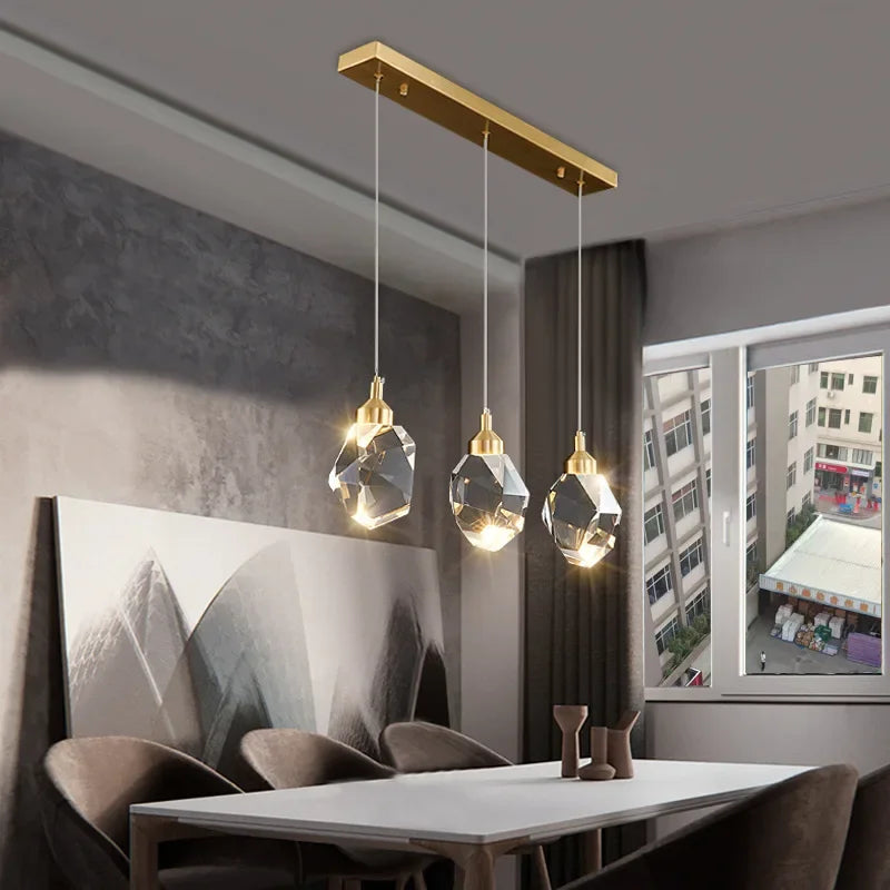 Afralia™ K9 Crystal Dining Chandeliers: Gold Wire Hanging Ceiling Lights for Bedroom, Balcony, Bar Room