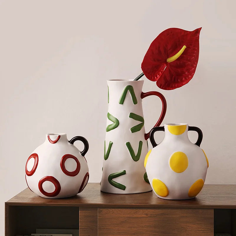 Afralia™ Ceramic Vase Kettle Geometric Graffiti Flowerpot Home Decoration Accessories