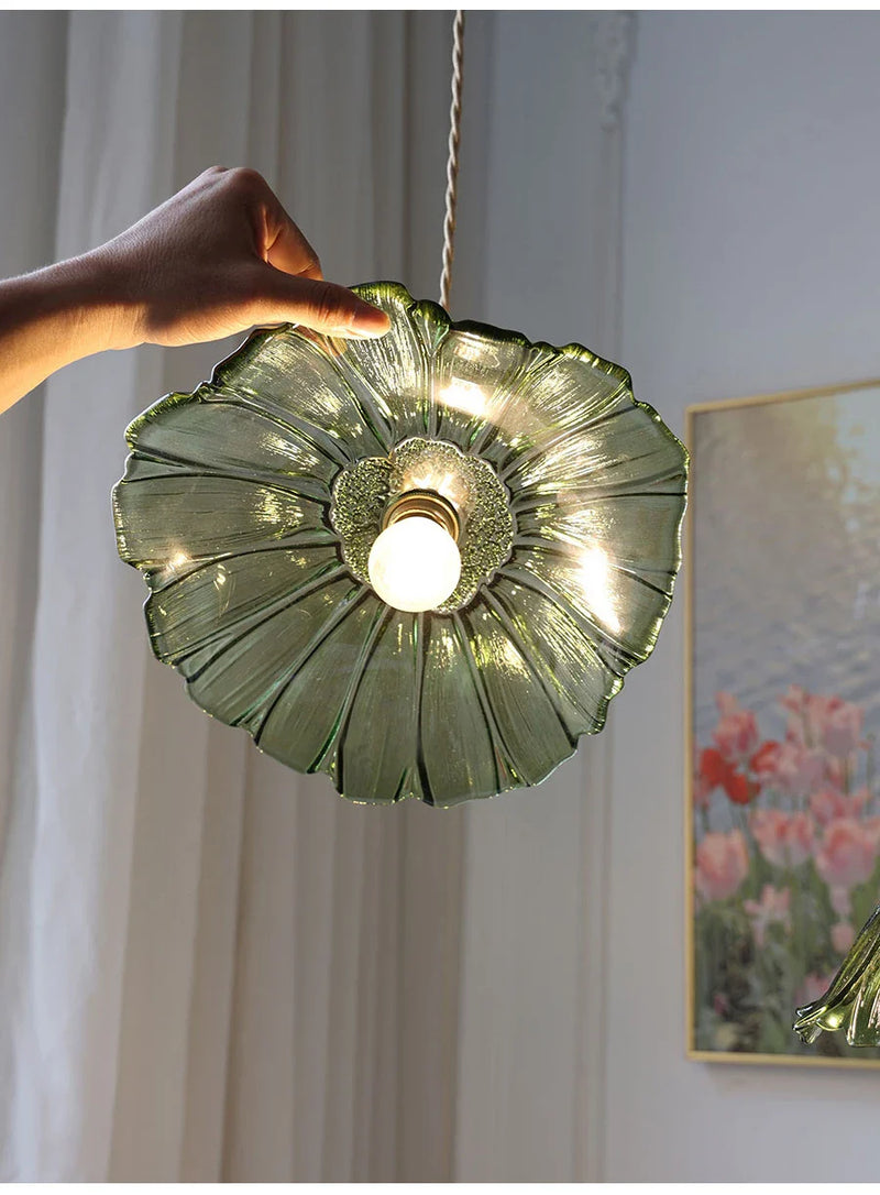 Afralia™ Japanese Sunflower Glass Pendant Lights Modern Brass Hanglamp Fixture