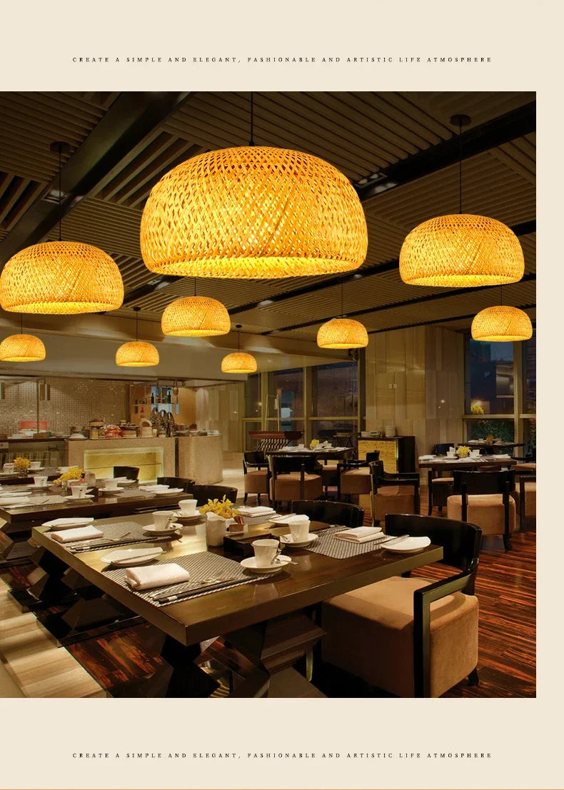 Afralia™ Rattan LED Chandelier Pendant Lighting Vintage Restaurant Cafe Art Suspension