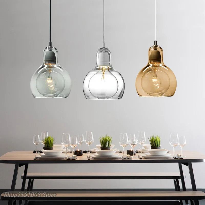 Afralia™ Gourd Glass Pendant Lamps Clear Amber Modern Dining Room Hanging Lights