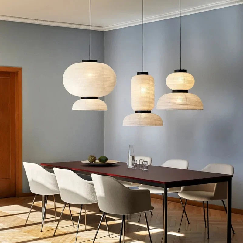 Afralia™ Rice Paper Oak Pendant Chandelier: Nordic LED E27 Chandelier for Dining Room & Wabi Sabi Home Decor