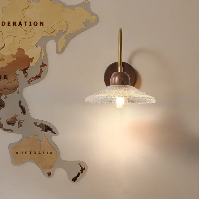 Afralia™ Modern Wood Glass LED Wall Light for Bedroom Living Room Corridor