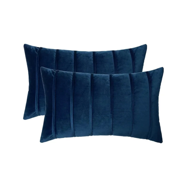 Afralia™ Blue Velvet Stripe Pillow Covers - 2Pcs Luxury Soft Cushion Cases for Couch