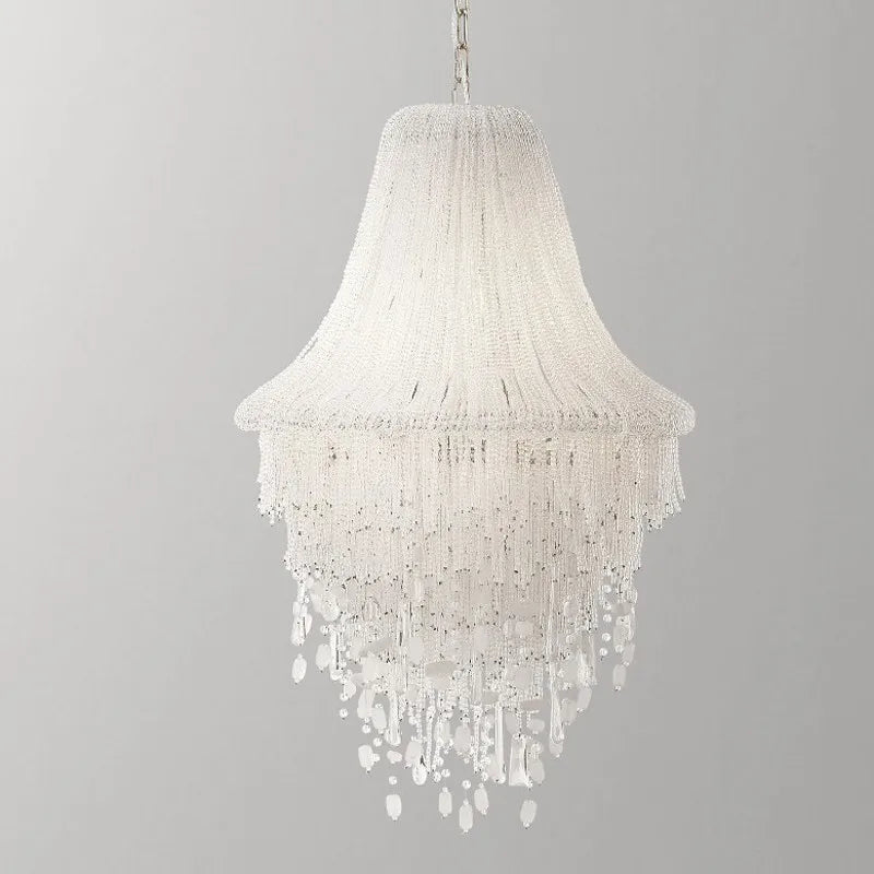Afralia™ Large Tassel Crystal Chandelier for Foyer Living Room Decor, Colorful Beaded Ceiling Lamp