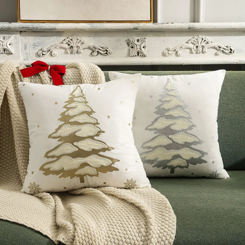 Afralia™ Embroidered Christmas Pillow Cover Set - Festive Holiday Home Decor