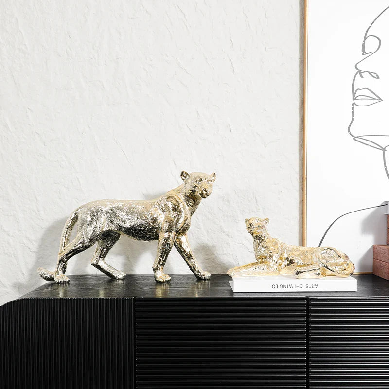 Afralia™ Leopard Resin Sculpture - Home Decor Handicrafts & Animal Figurine