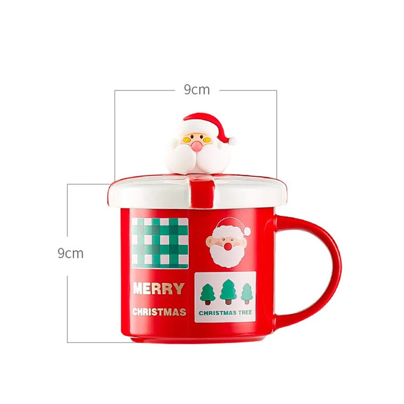 Afralia™ Festive Ceramic Christmas Coffee Mug with Lid, Spoon | Holiday Gift Mug