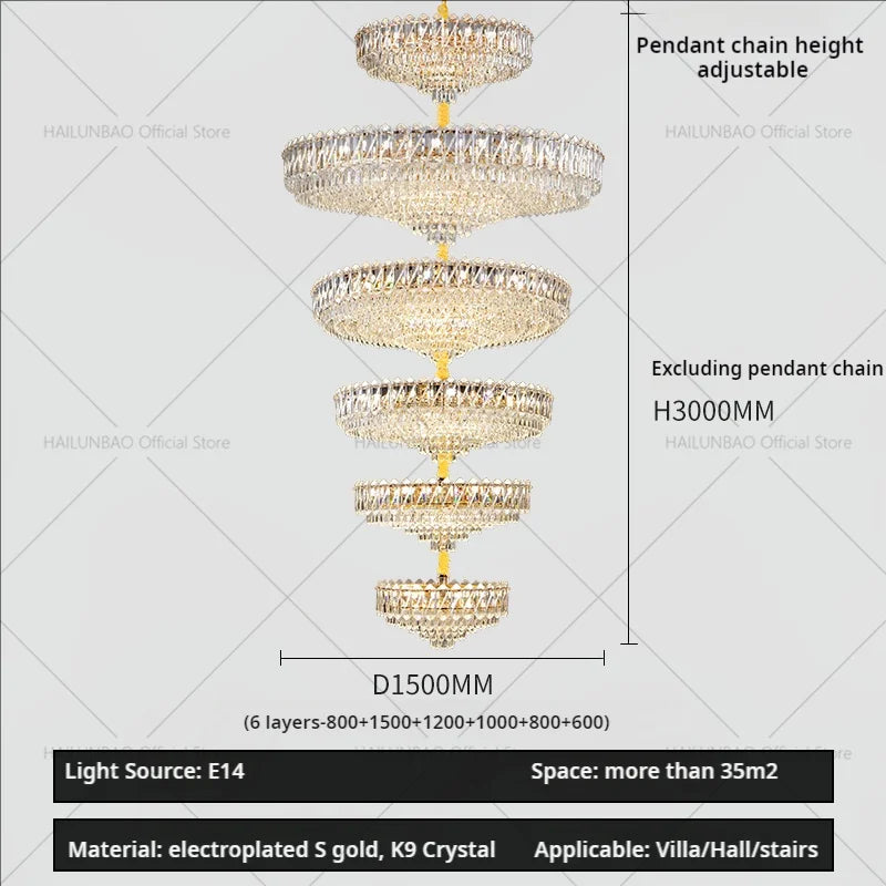 Afralia™ Crystal Living Room Chandelier: Modern Luxury High-Rise Villa Personality Creative Hotel Décor