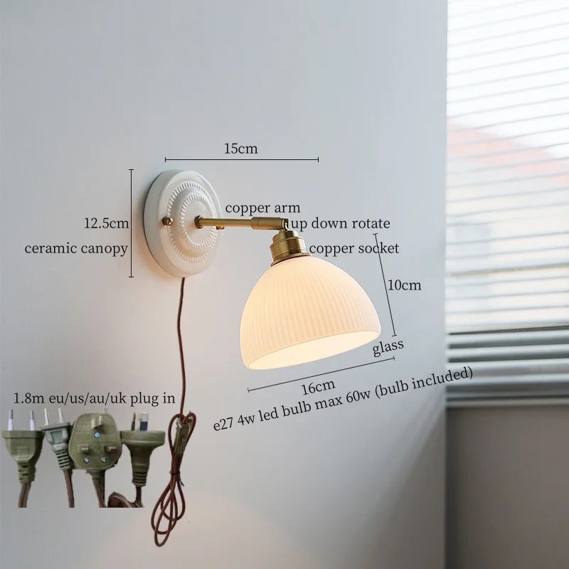 Afralia™ Pumpkin Glass LED Wall Lamps Up Down Rotate Copper Arm - Modern Nordic Wandlamp