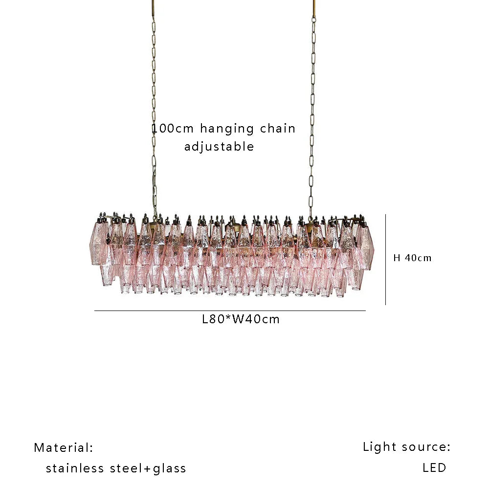 Afralia™ Rhombic Gray Pink Glass Chandelier: Modern Indoor Decorative Lighting Fixtures for Dining Room