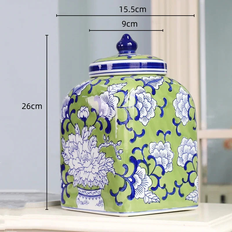 Afralia™ Blue White Porcelain General Jar Flower Vase Crafts Home Decor Jar