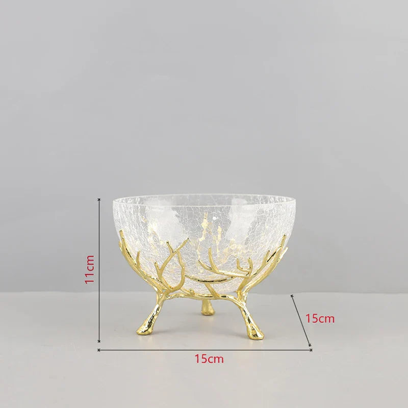 Afralia™ Golden Branches Glass Bowl Set for Home Kitchen Desserts and Snacks