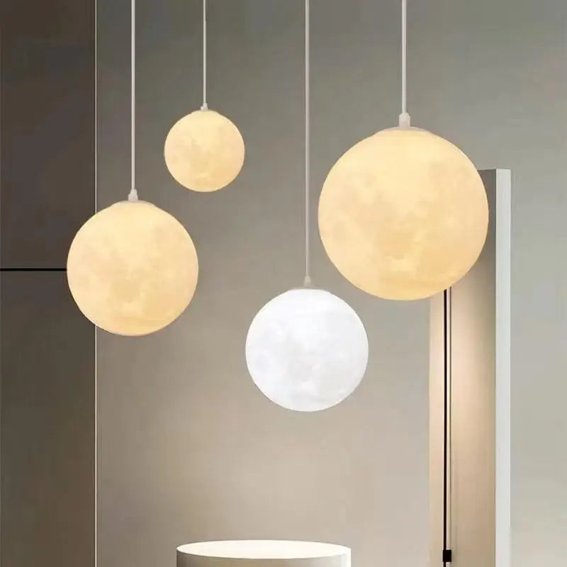 Afralia™ Cream Moon LED Pendant Chandelier: Modern Living Room Kitchen Bedroom Lighting