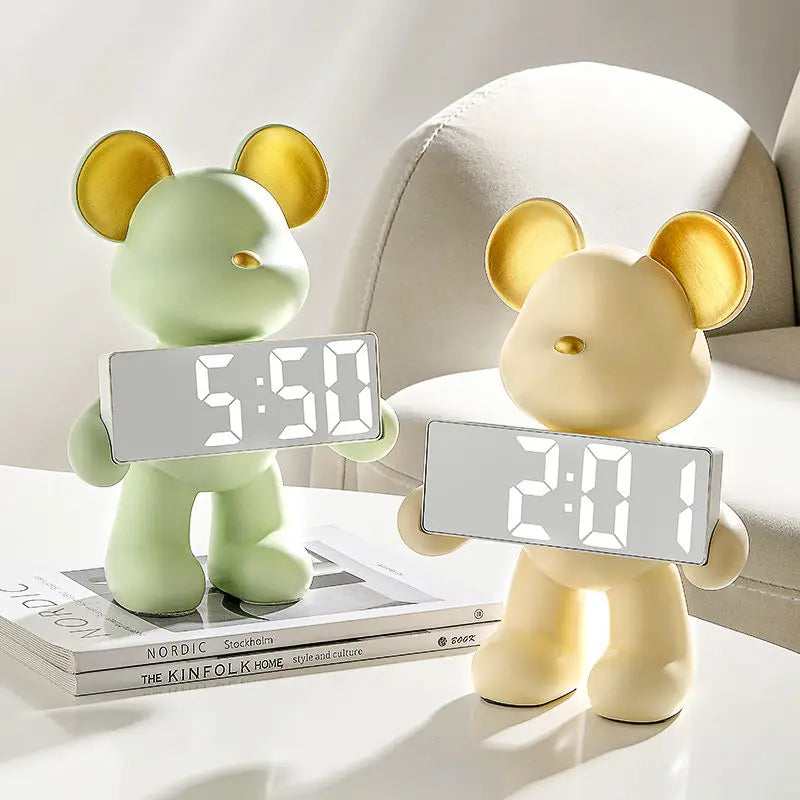 Afralia™ Elegant Bear Clock Ornament for Home Decor and Living Room Craftmanship