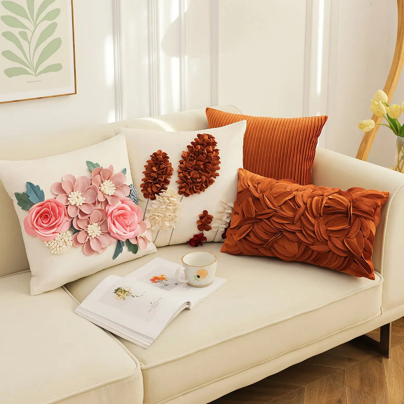 Afralia™ Flower Tree Embroidered Pillowcase - Decorative Cushion Cover for Sofa