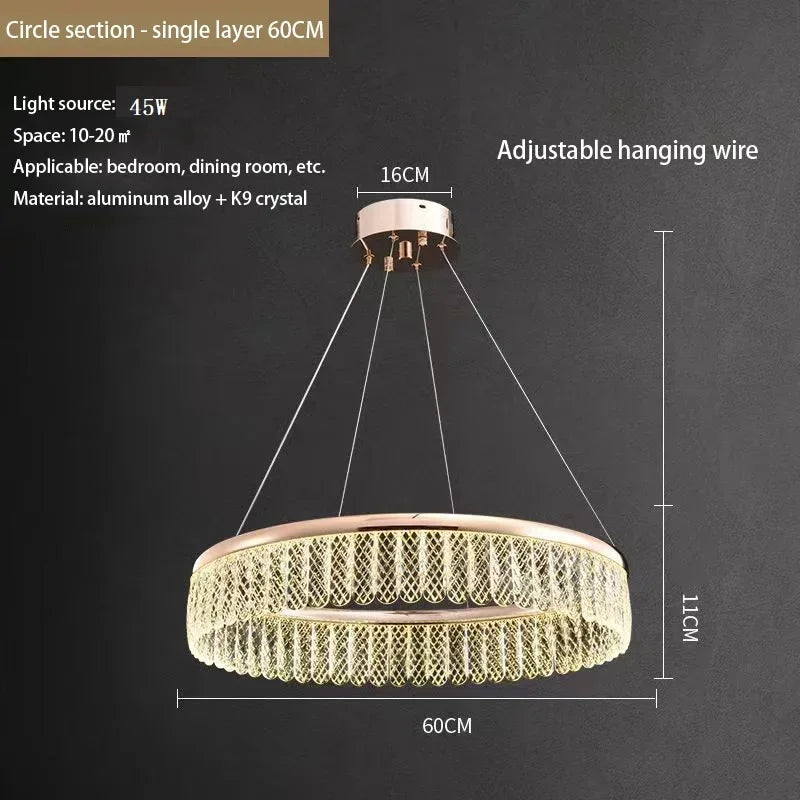 Afralia™ Modern Crystal LED Circle Chandelier Pendant Light for Living Room