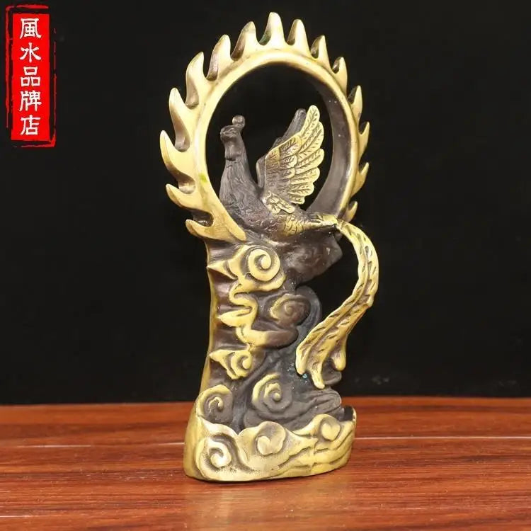 Afralia™ Copper Phoenix Ornament Feng Shui Home Office Decor