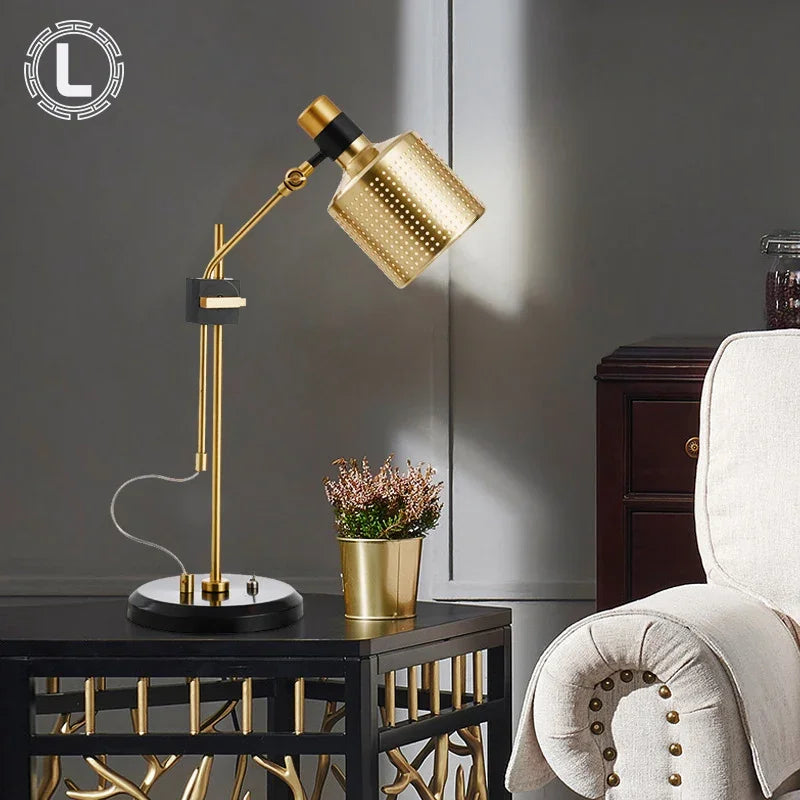 Afralia™ Postmodern Gold Desk Lamp for Living Room Bedroom Study Retro Minimalist Design