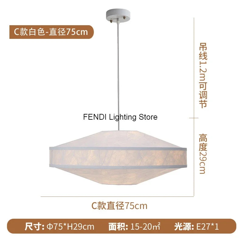 Afralia™ Wabi Sabi Fabric Chandelier Drum Pendant Light for Bedroom Living Room