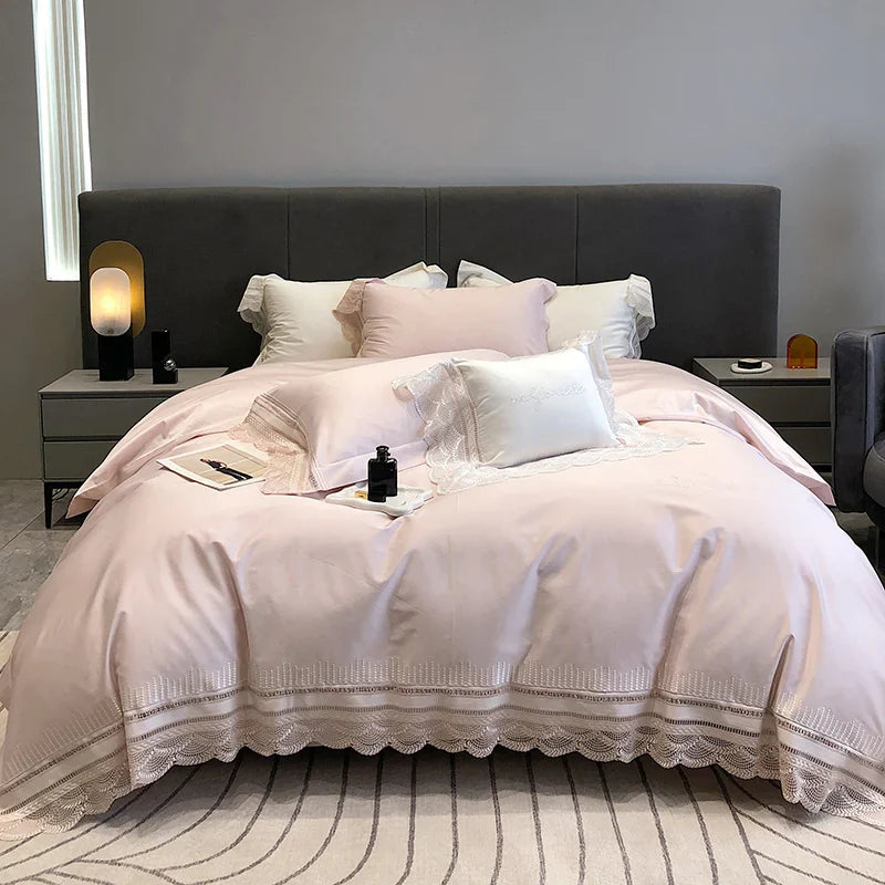 Afralia™ Lace Ruffle Bedding Set, 1000TC Egyptian Cotton, Luxury Princess Style