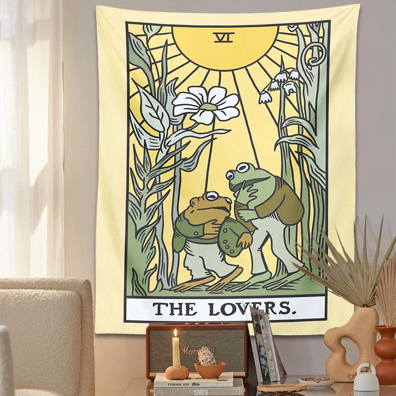 Afralia™ Psychedelic Frog Tarot Tapestry Wall Hanging - Botanical Hippie Home Decor