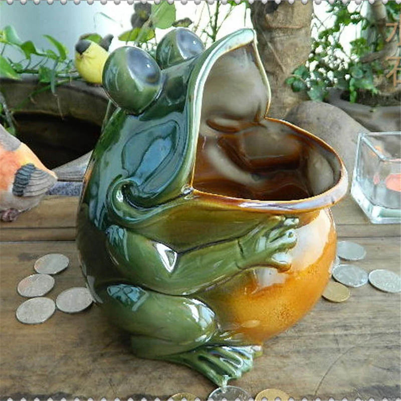 Afralia™ Frog Sculpture Storage Box: Silver Green Desk Ornament & Home Decoration