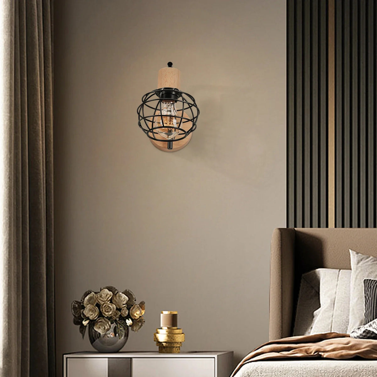 Afralia™ Iron Wood Wall Lamp Shade: Nordic Indoor Sconce for Bedroom, Living Room, Restaurant