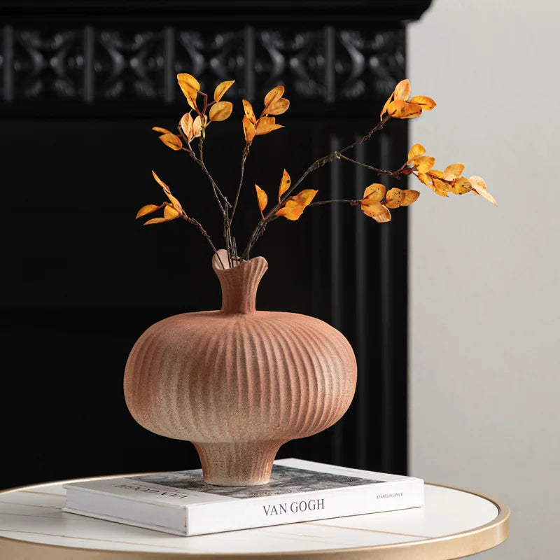 Afralia™ Geometric Abstract Ceramic Flower Vase Bottle - Handcrafted Home Decor Pottery