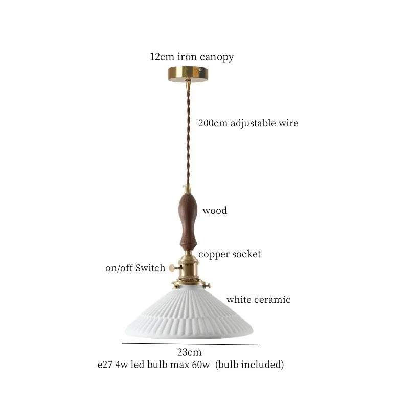 Afralia™ Ceramic Wood LED Pendant Light Fixtures for Bar, Bedroom, Living Room