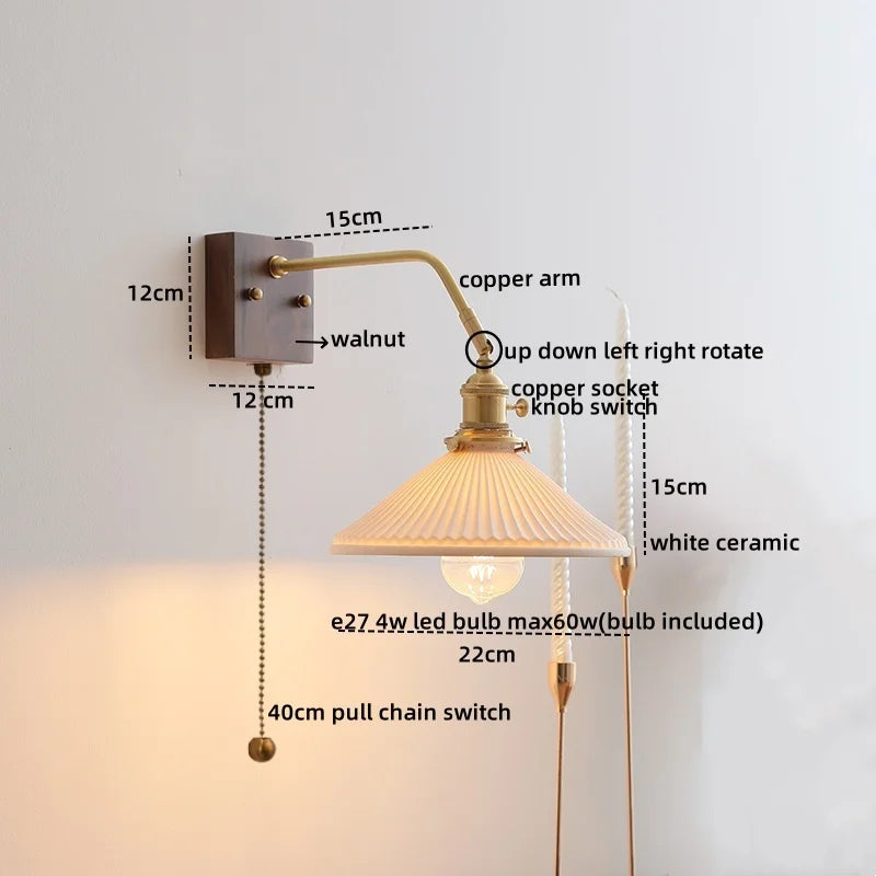 Afralia™ Glass Walnut LED Wall Light - Modern Bedroom Living Room Home Decor