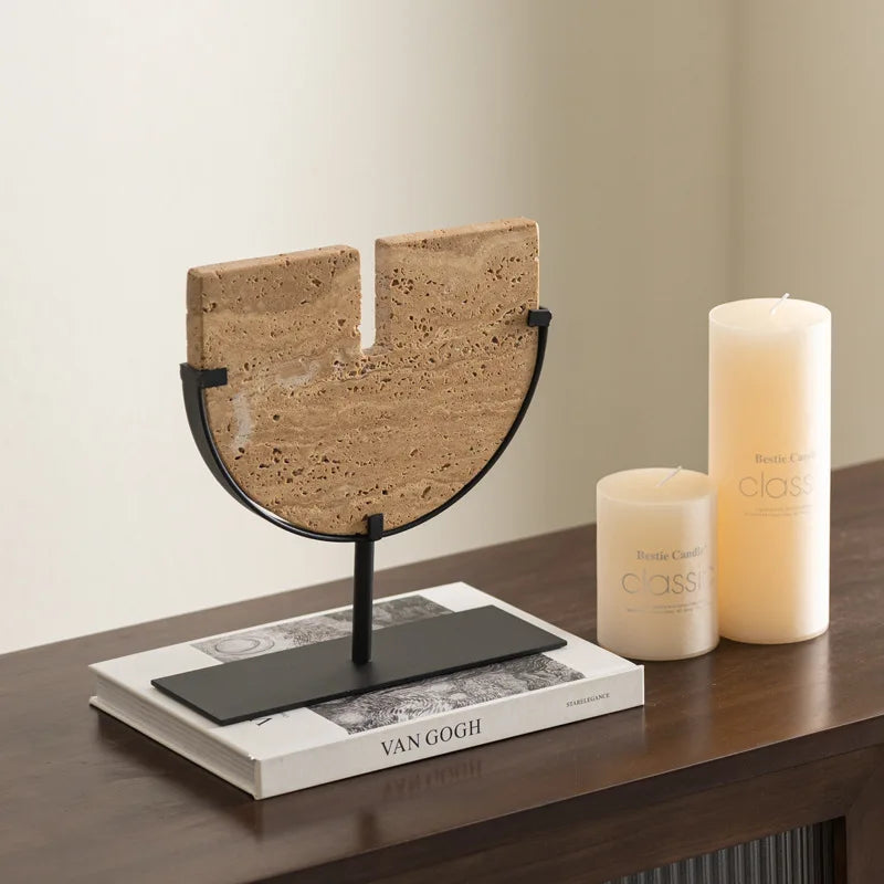 Afralia™ Yellow Cave Stone Semi-Circular Sculpture Figurine - Home Decor Ornament