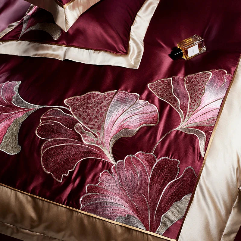 Afralia™ Ginkgo Biloba Embroidery 1000TC Egyptian Cotton Bedding Set