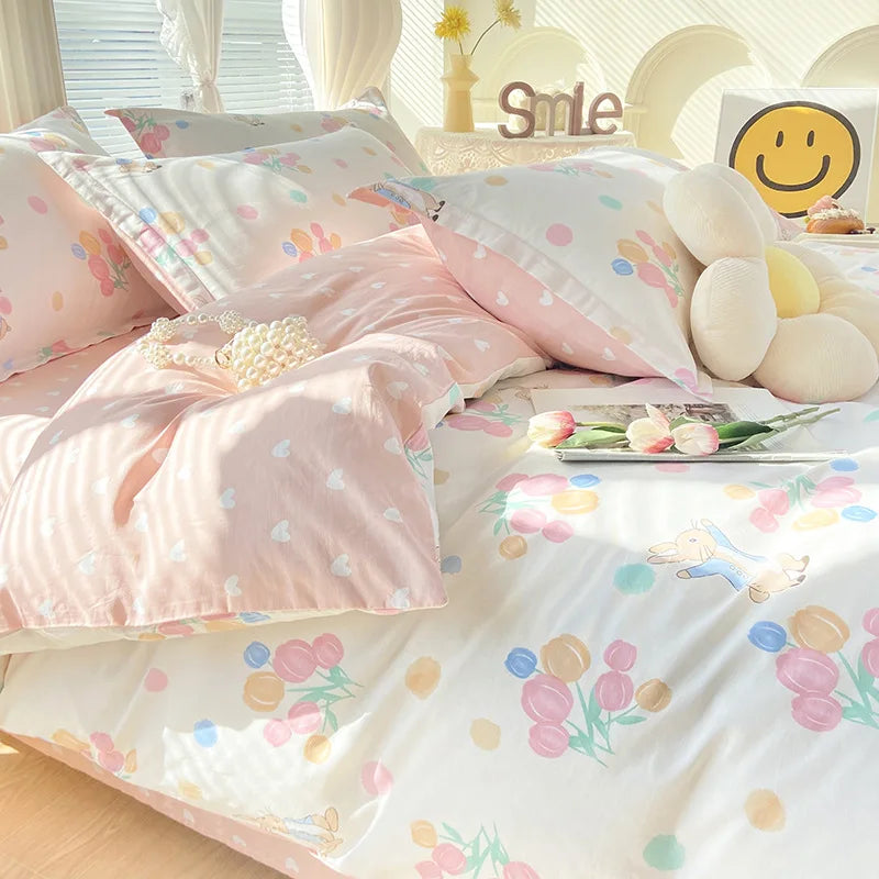 Afralia™ Romantic Flower Print Cotton Bedding Set with Ultra Soft Duvet Cover & Bed Linens