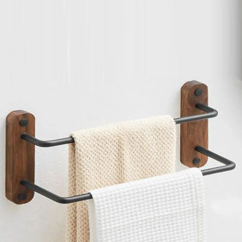 Luxury Black/Gold Walnut Double Towel Bar by Afralia™