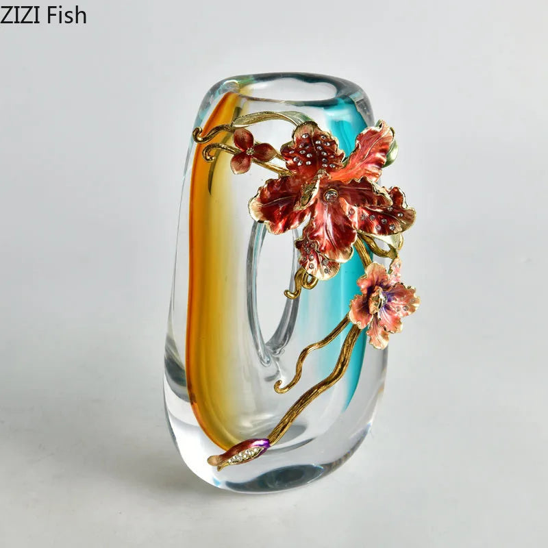 Afralia™ Blue Gradient Glass Vase Desk Decoration Floral Relief Room Decor
