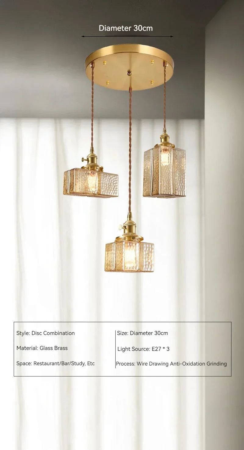 Afralia™ Vintage Brass Glass Pendant Lamp Rustic LED Ceiling Chandeliers
