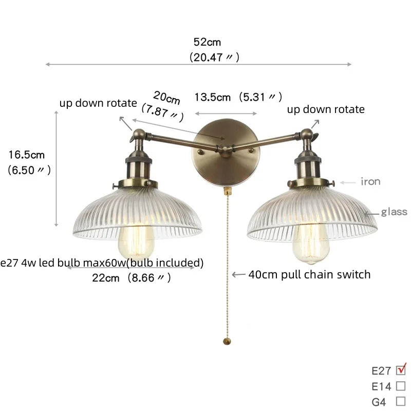 Afralia™ Vintage 2-Head Clear Glass Wall Lamp