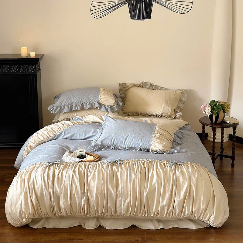 Afralia™ French Floral Washed Cotton Bedding Set, Duvet, Sheet, Pillowcases