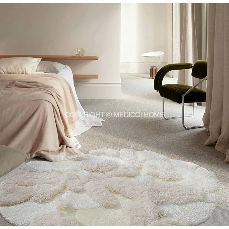 Afralia™ Snowy Mountain 3D Tufted Cream White Area Rugs for Living Room