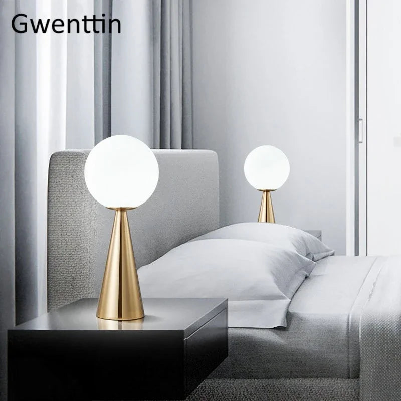 Afralia™ Gold Glass Ball Table Lamp LED Desk Lighting Modern Home Decor for Bedroom Living Room