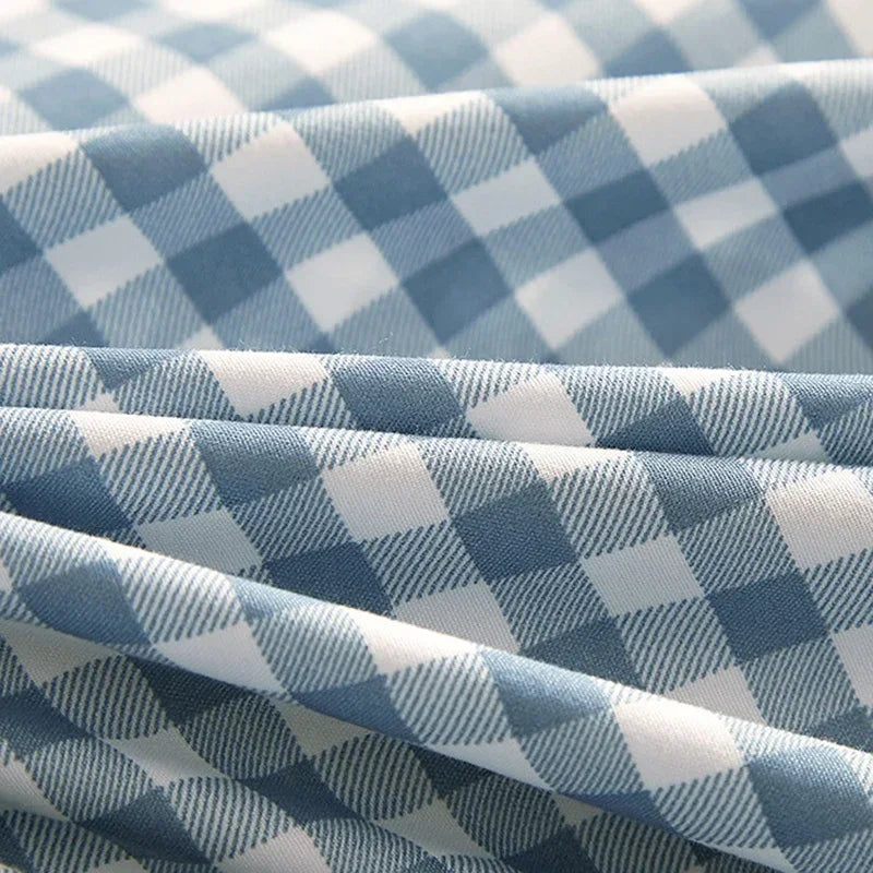 Afralia™ Japanese Grid Print Bed Set in Washed Cotton for Summer Comfort