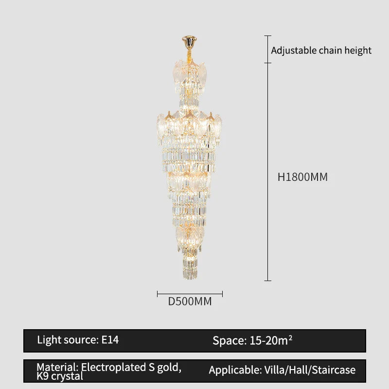 Afralia™ Crystal European Long Chandelier for Elegant Living Room Décor