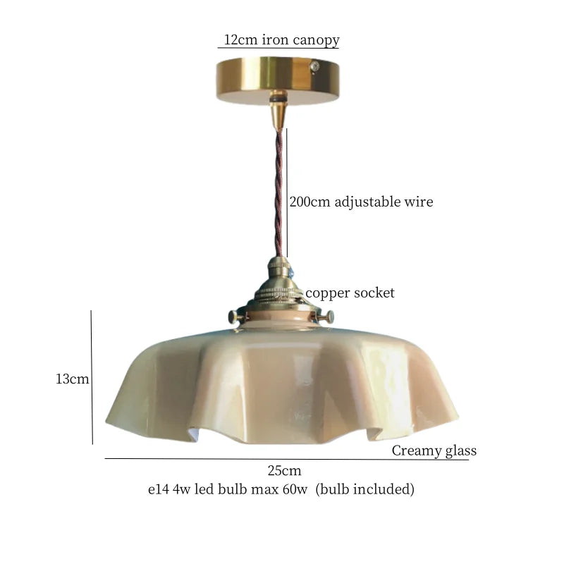 Afralia™ Cream Glass Ball LED Pendant Light for Kitchen Living Room Nordic Vintage Copper
