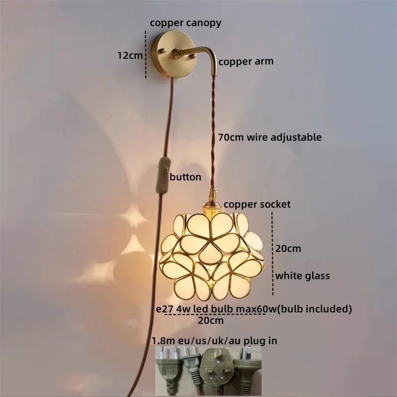 Afralia™ Copper Glass LED Wall Sconce Pull Chain Switch - Modern Stair Light Fixtures