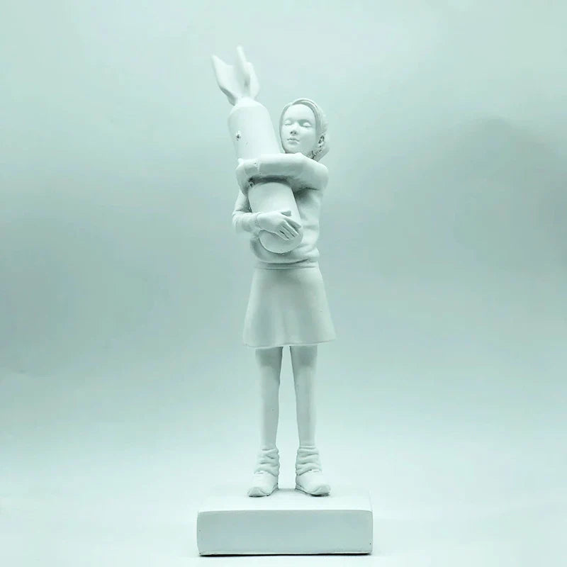 Afralia™ Bomb Hugger Girl Resin Statue Sculpture for Home Decor and Desk Ornament