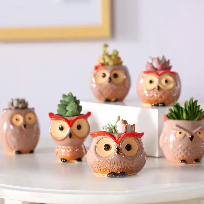 Afralia™ Mini Owl Flower Pot Succulent Ceramic European Style Cute Animal Garden Decor