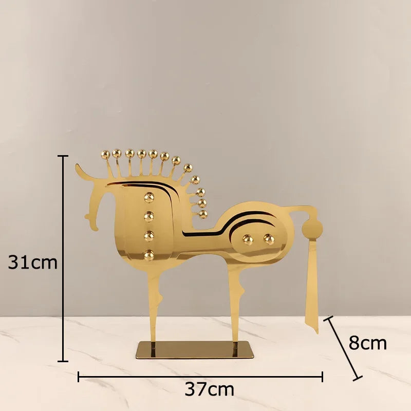 Afralia™ Golden Horse Metal Animal Sculpture Desk Ornament